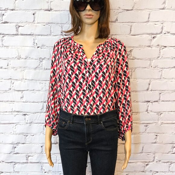 BANANA REPUBLIC - Navy blue/hot pink chevron print 3/4 sleeve blouse - Picture 4 of 10